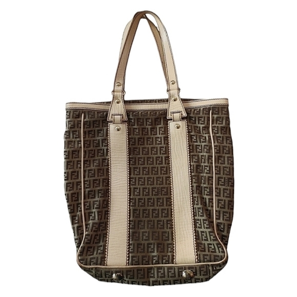Fendi Zucchino Canvas Leather Tote Bag - Picture 2 of 16